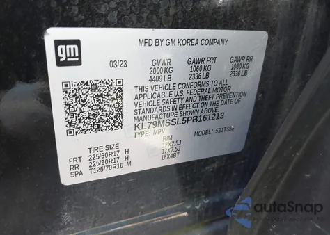 2023 Chevrolet Trailblazer Awd Activ из США, поврежденный, VIN KL79MSSL5PB161213